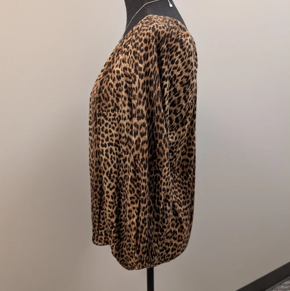 Michael Kors Leopard Printed Peasant Top Toffee 3/4 Sleeves